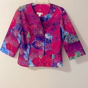 Coldwater Creek Artsy Fuchsia & Multi Color Jacket 3/4 Sleeves Size 14P